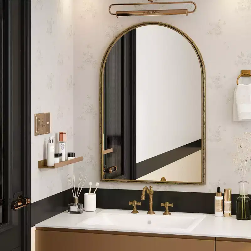 Okak 36X24IN Vintage Arched Mirror with Metal Frame, Aged Effect Bathroom Mirror, Wall Mirror for Bathroom, Entryway, Bedroom