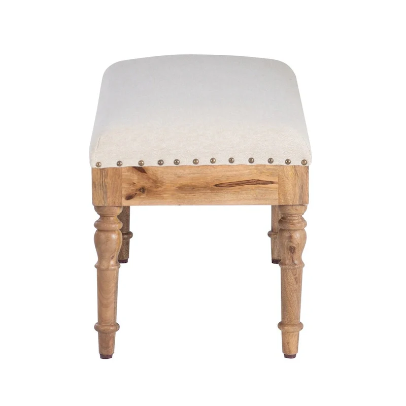 Seashell Upholstered Entryway Bench – Mango Wood, 400 lb Capacity