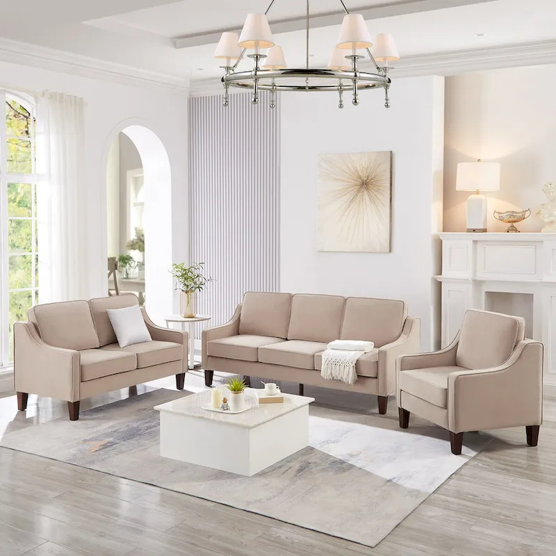 Modern Upholstered Sofa with Removable Cushions and Scooped Arms