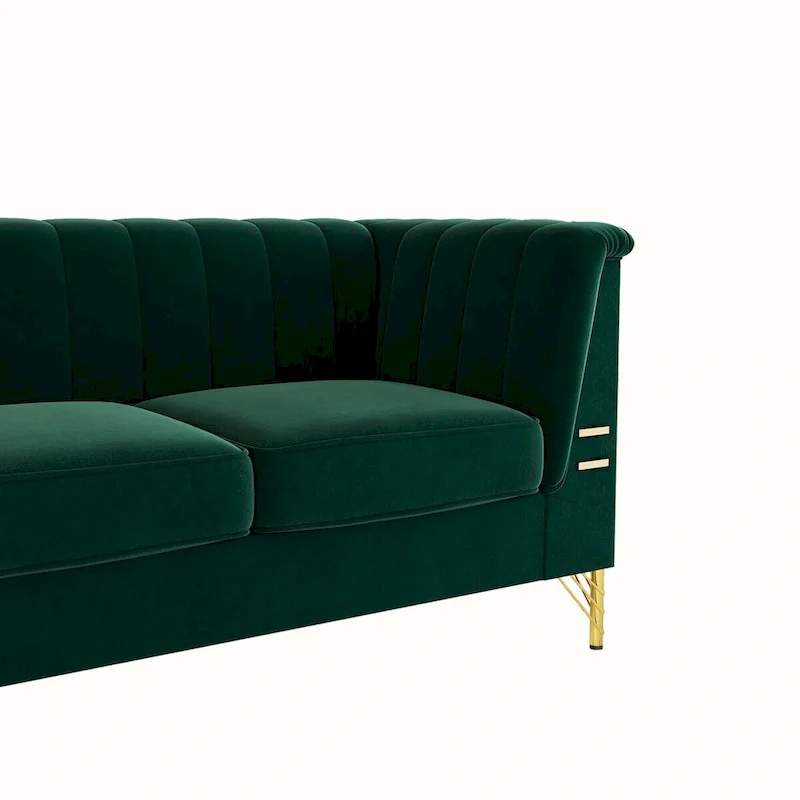 Blackish Green Velvet 3-Seat Sofa with Gold Metal Legs