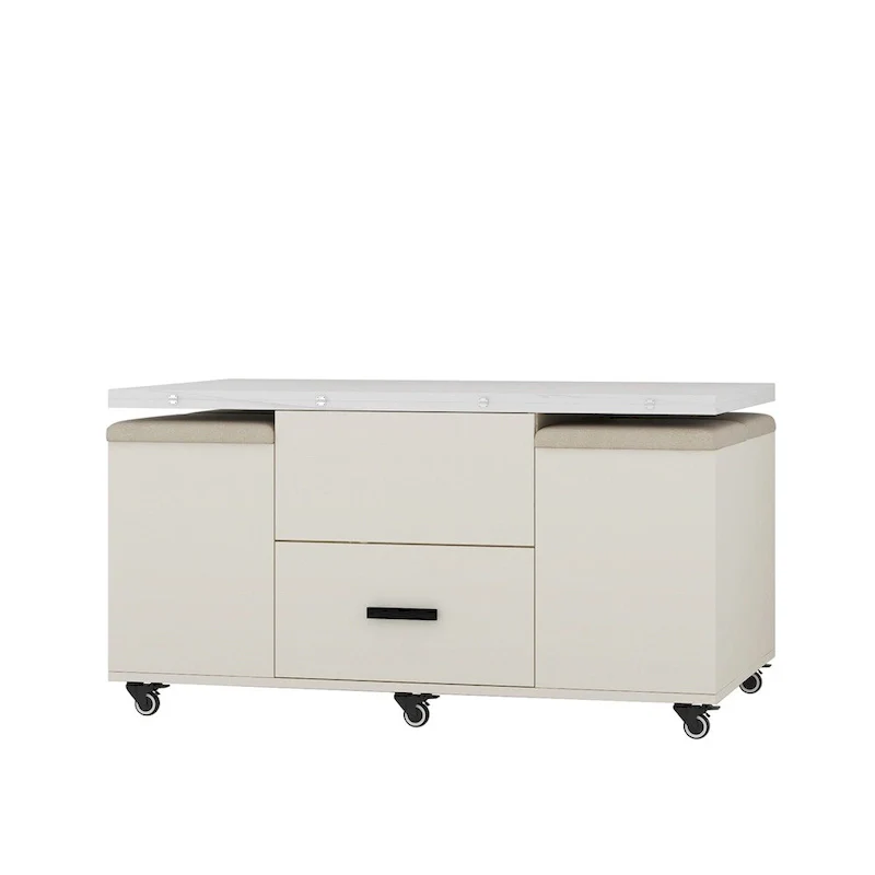 Modern Lift-Up Coffee Table with 4 Stools and 2 Drawers