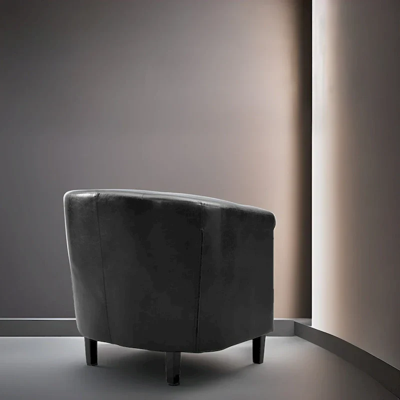 Accent Chair, Button Tufted Faux Leather Barrel Chair, Midcentury Modern Accent Chair, Comfy Armchair, Tub Barrel Chairs