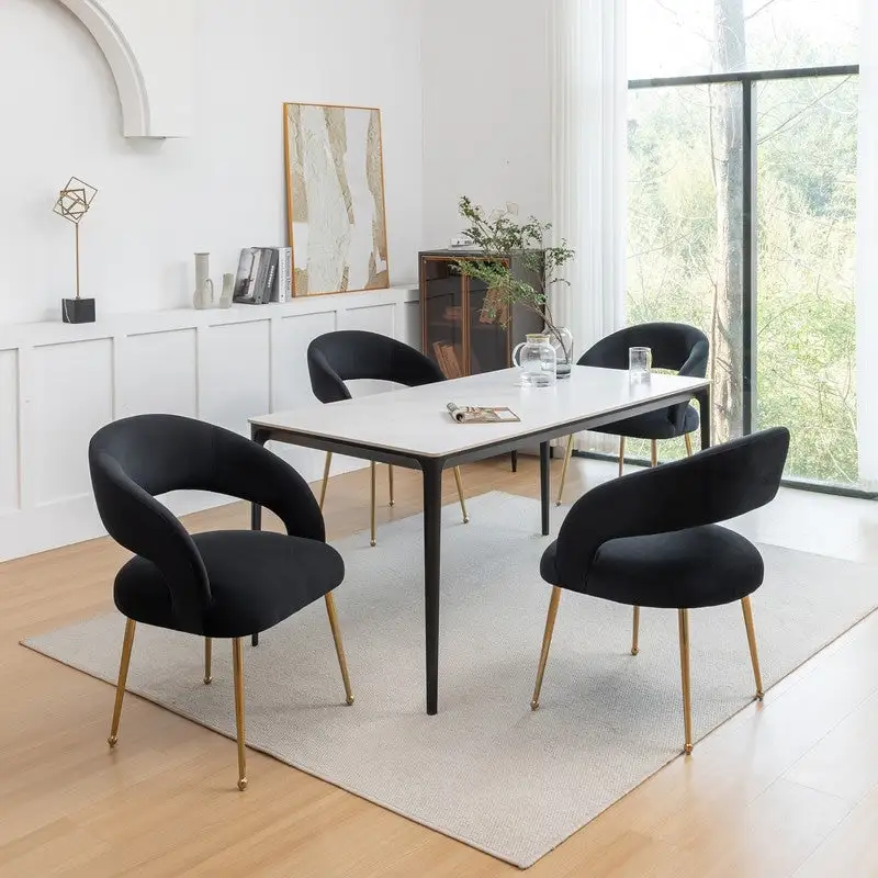 SEYNAR Mid Century Modern Velvet Upolstered Open-Back Dining Chair Set of 4