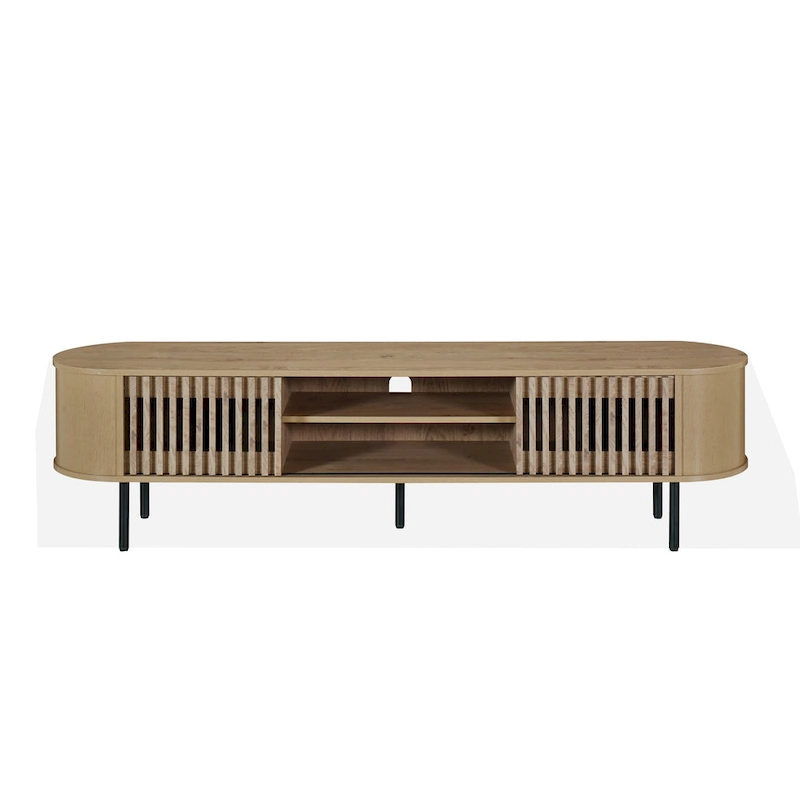 Brandon TV Stand Media Console, Shelf 2 Cabinets, Beige Wood, 71 Inch