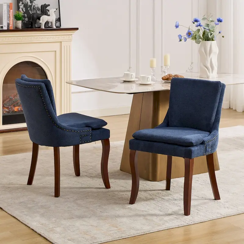 Modern Dining Chairs Set of 2,Chenille Upholstered Dining Chairs,Living Room Accent Leisure Chairs with Curved Solid Wood Legs