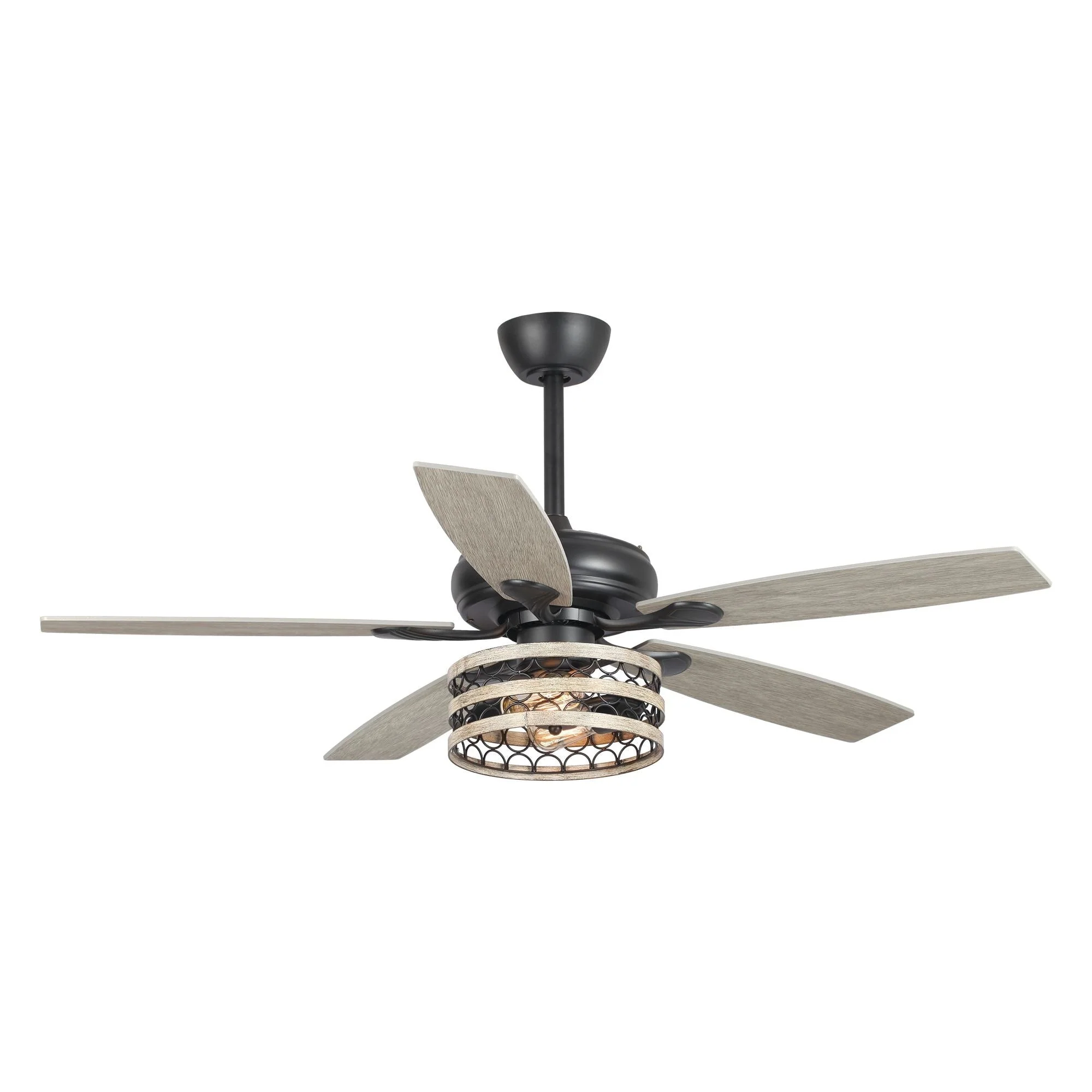 52 Farmhouse Driftwood 5-Blade Black Caged Ceiling Fan with Remote