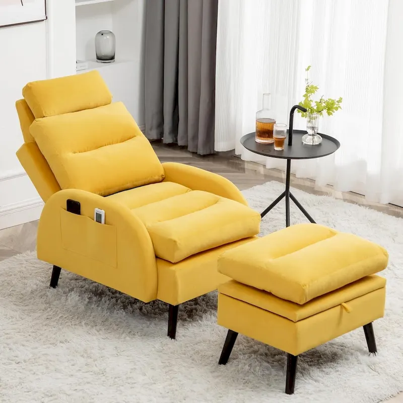 Accent Lounge Chair with Adjustable Backrest Storage Ottoman