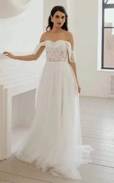 Bohemian A Line Sweetheart Sweep Train Wedding Dress with Split Front