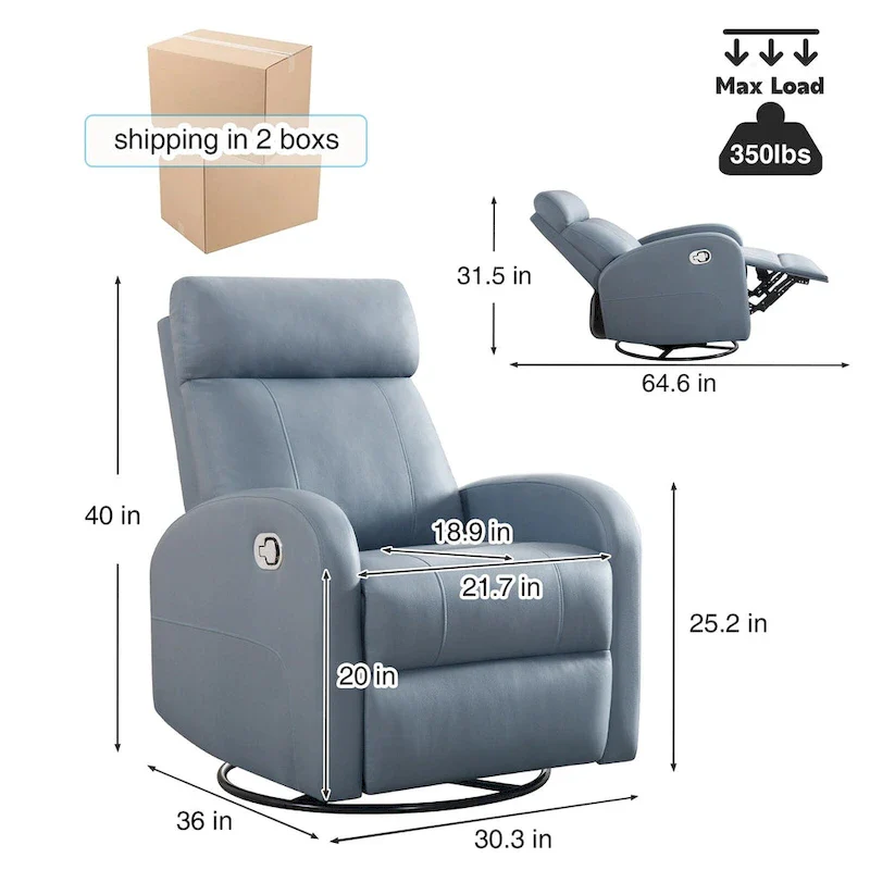 Faux Leather Swivel Rocking Recliner - Single Seater