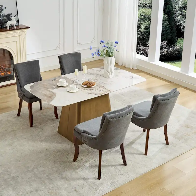 Modern Dining Chairs Set of 2,Chenille Upholstered Dining Chairs,Living Room Accent Leisure Chairs with Curved Solid Wood Legs