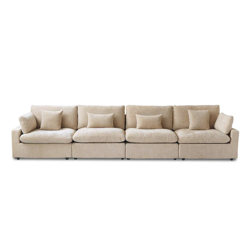 Classic Modern Linen Sectional Modular Sofa 4-Seater Down Filled Cloud Couch with Cushions