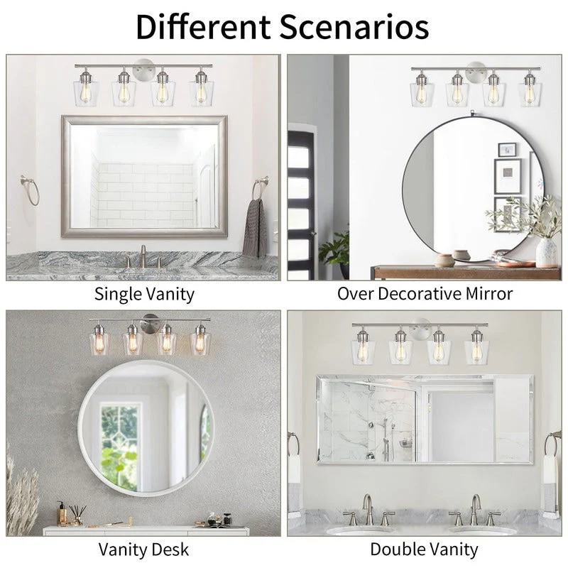 KAWOTI 4-Light Dimmable Metal Bathroom Vanity Light with Glass Shade