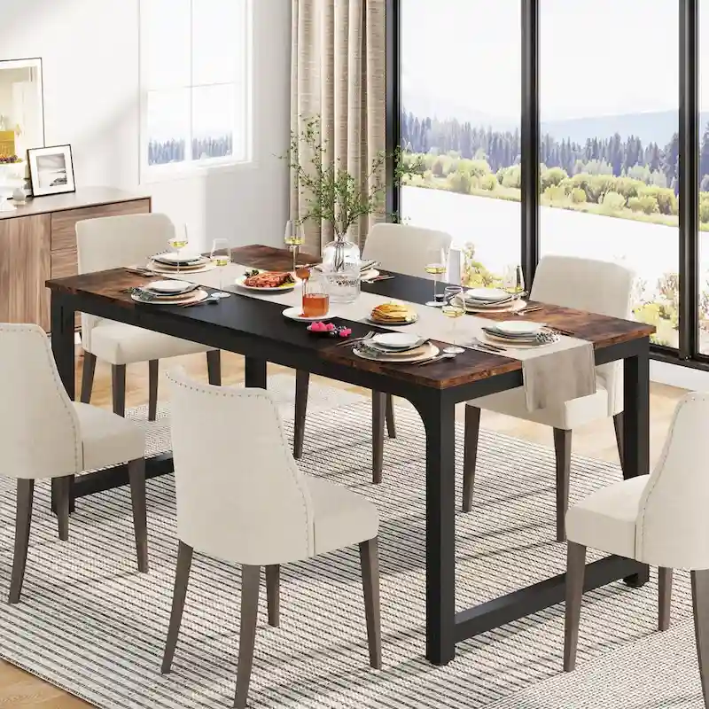 63  Industrial Dining Table for 4-6, Kitchen Table for Dinning Room - 63  L x 31.5  W x 29.53  H