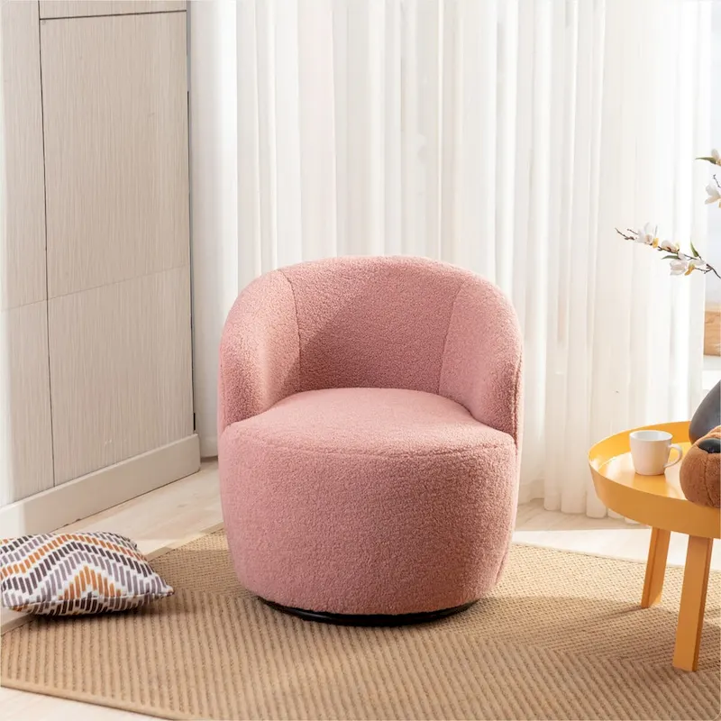 360° Swivel Barrel Accent Chair – Soft Teddy Fabric, Ergonomic Backrest
