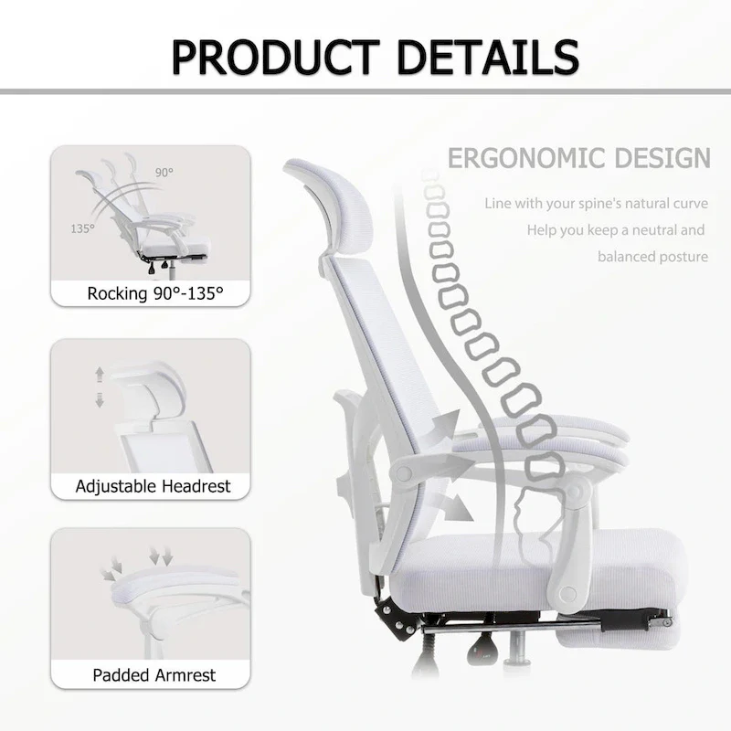 Office Chair With Foot Rest Ergonomic Swivel Mesh Task Office Chair
