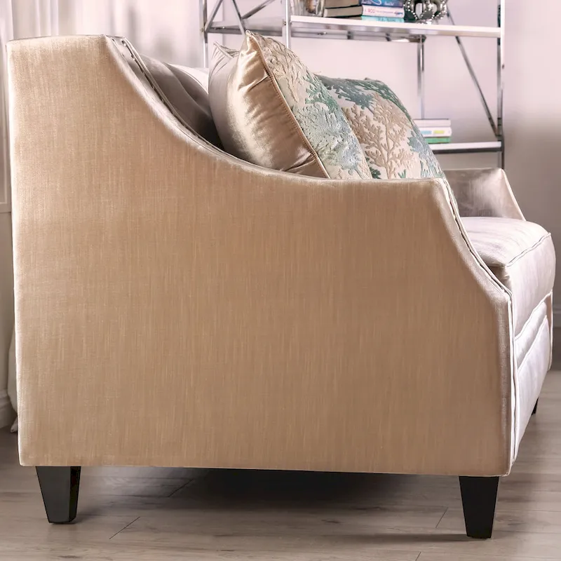 Champagne / Silver Chenille Sloped Arms 2-Piece Sofa & Loveseat Set, 2-Person