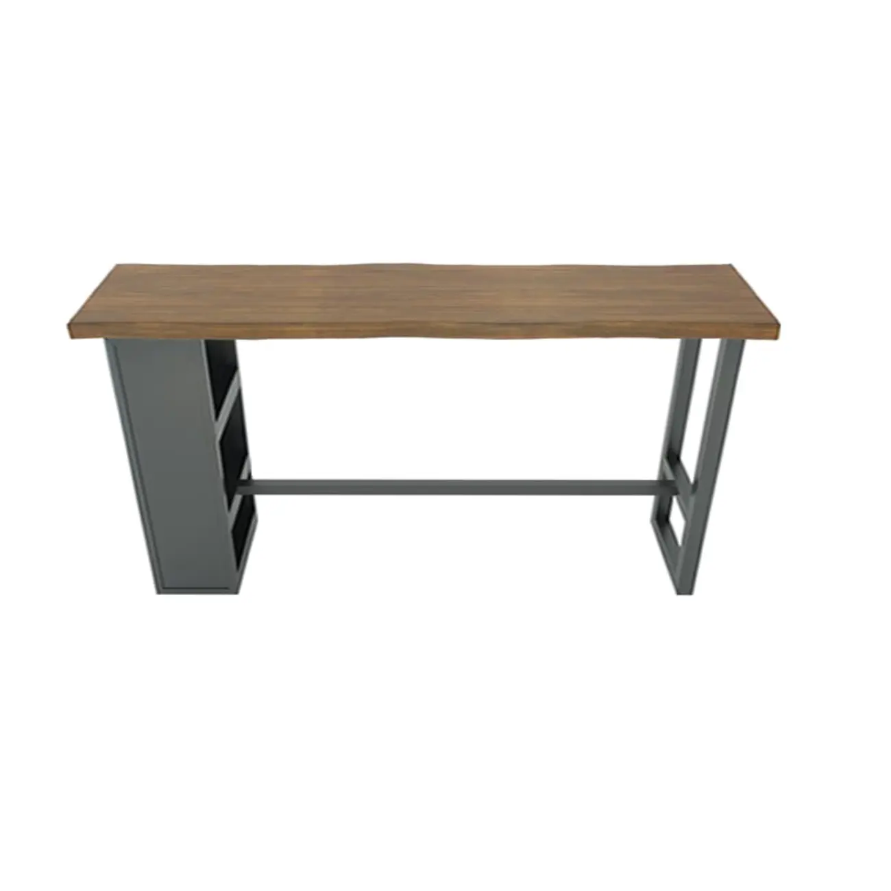 Industrial Brown Wooden Bar Height Table Metal Base with Shelves