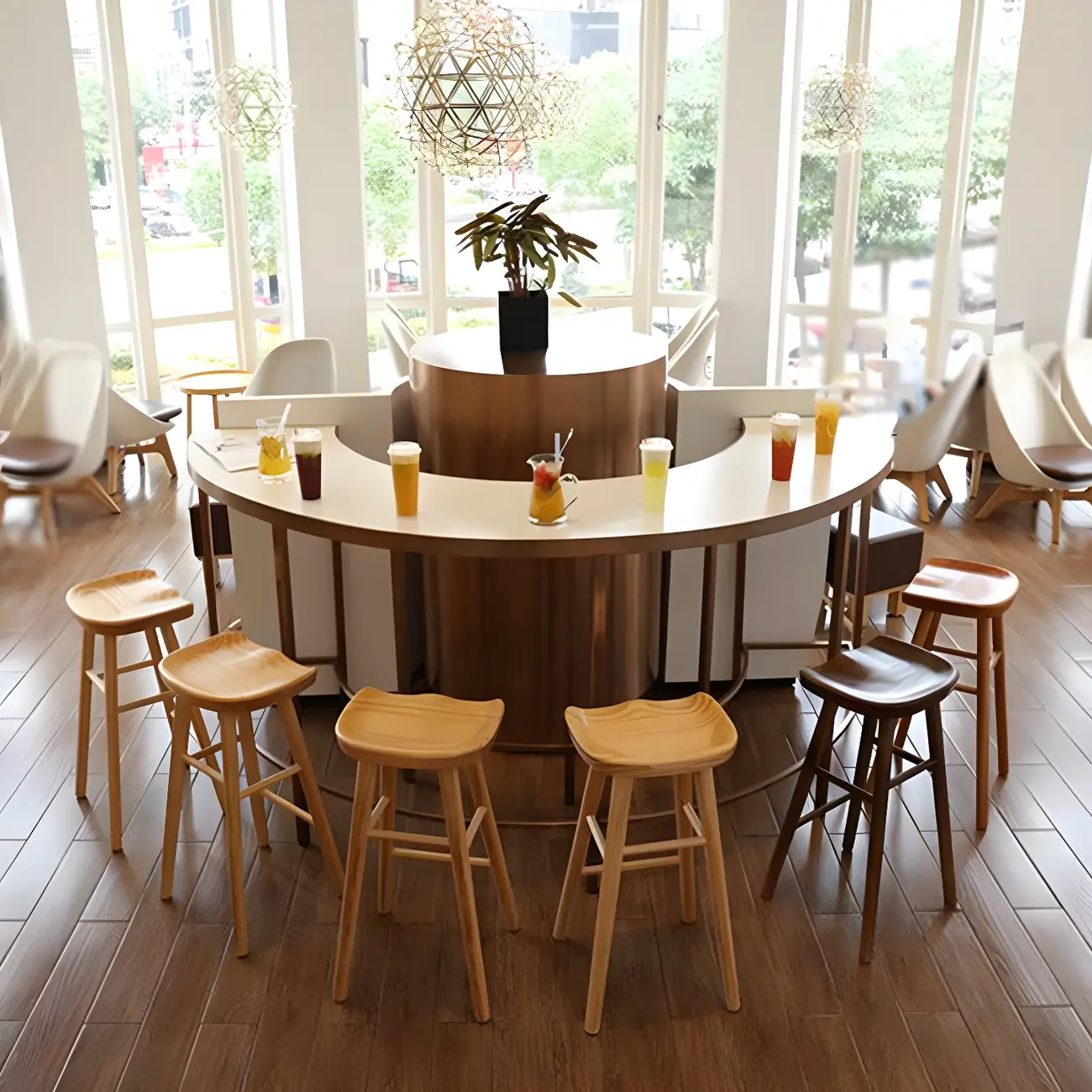 Counter Height Backless Wooden Industrial Bar Stools