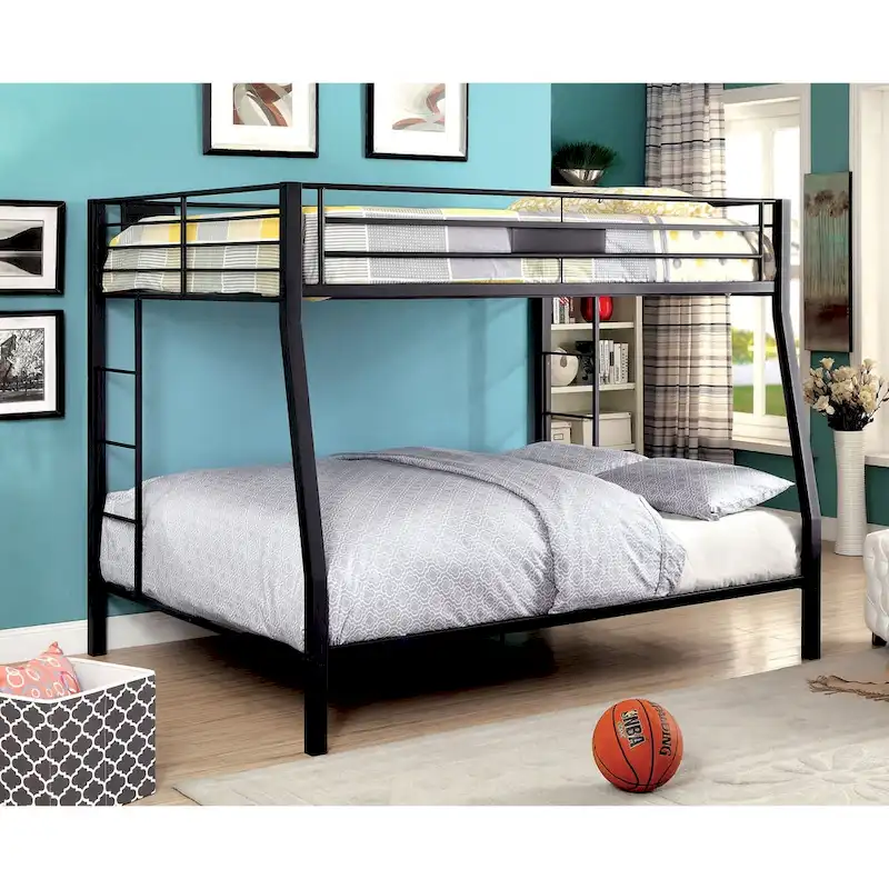 Black Metal Bunk Bed with Ladder, 2-Person