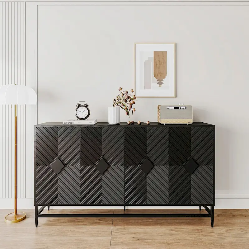 Black 4-Door 2-Tier Storage Cabinet