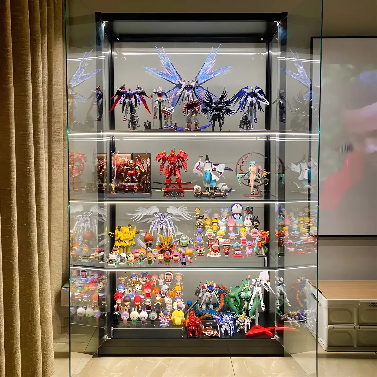 Modern Glass Black Curio Cabinet with Adjustable Shelves