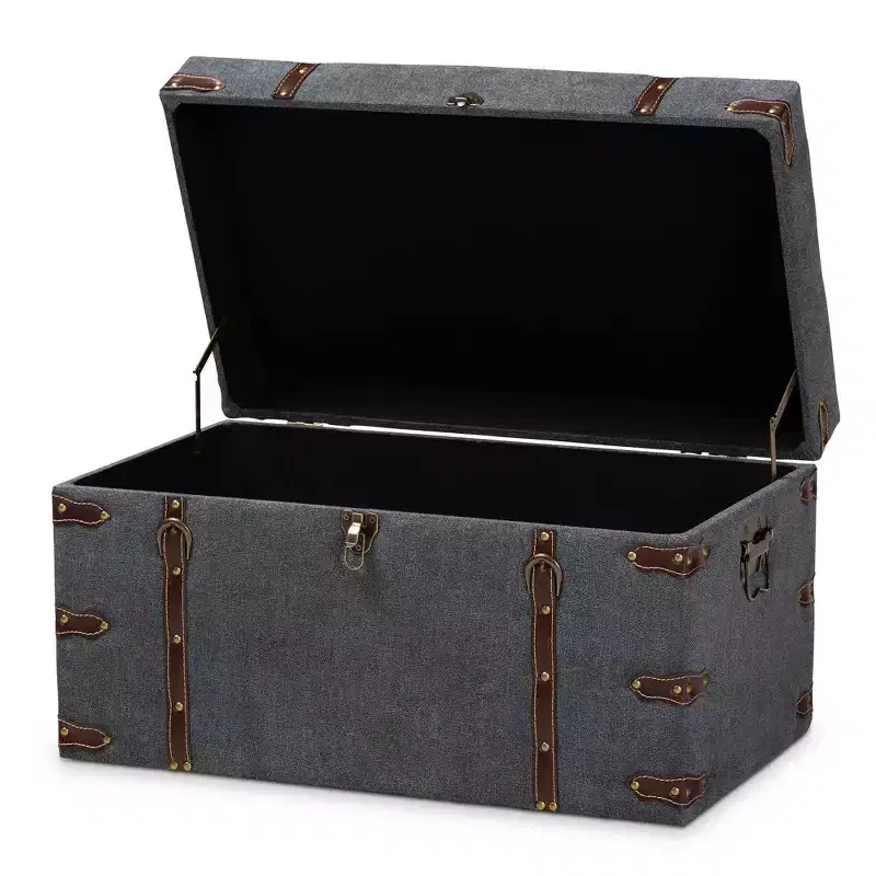 Palma Modern Transitional Fabric Upholstered Storage Trunk Ottoman Gray - Baxton Studio: Lift-Top, Metal Frame, Vintage Style