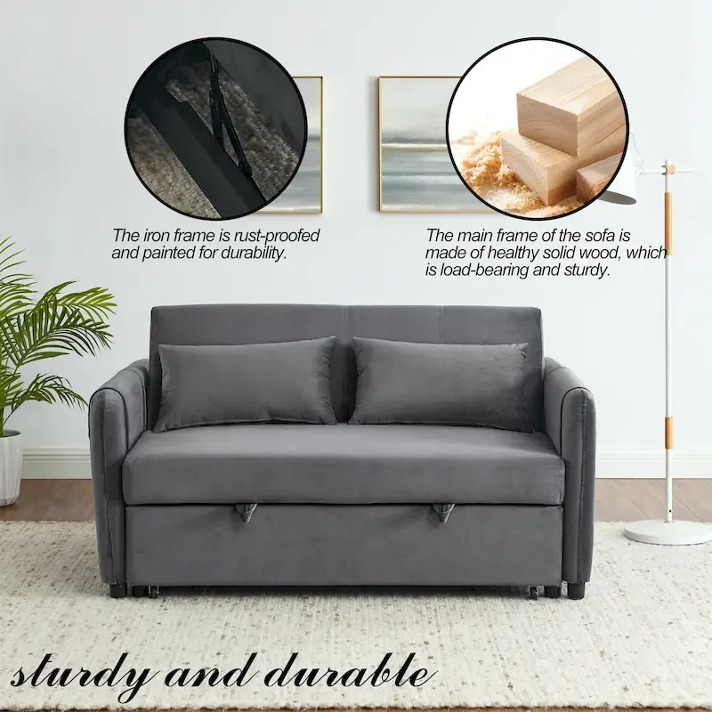 3-in-1 Versatile Velvet Double Sofa with Pullout Bed