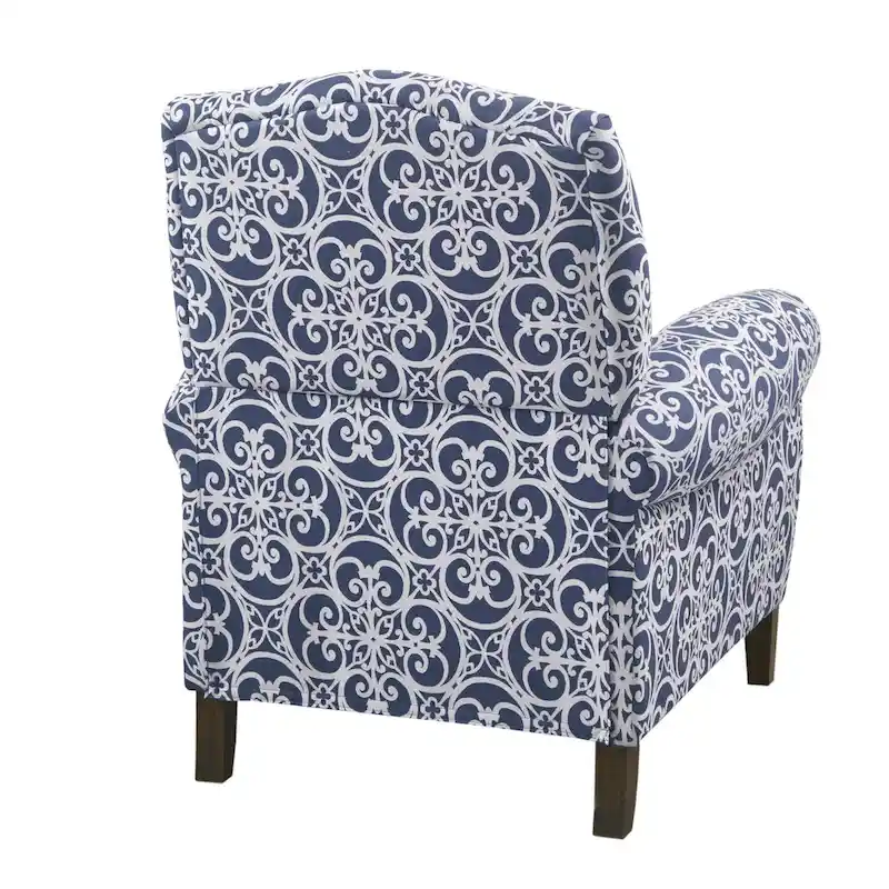 Navy Patterned Push Back Recliner Chair with Rolled Arms