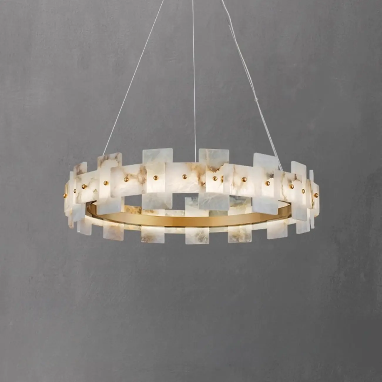 Geometric Gold-White 1-Tier Stone LED Chandelier