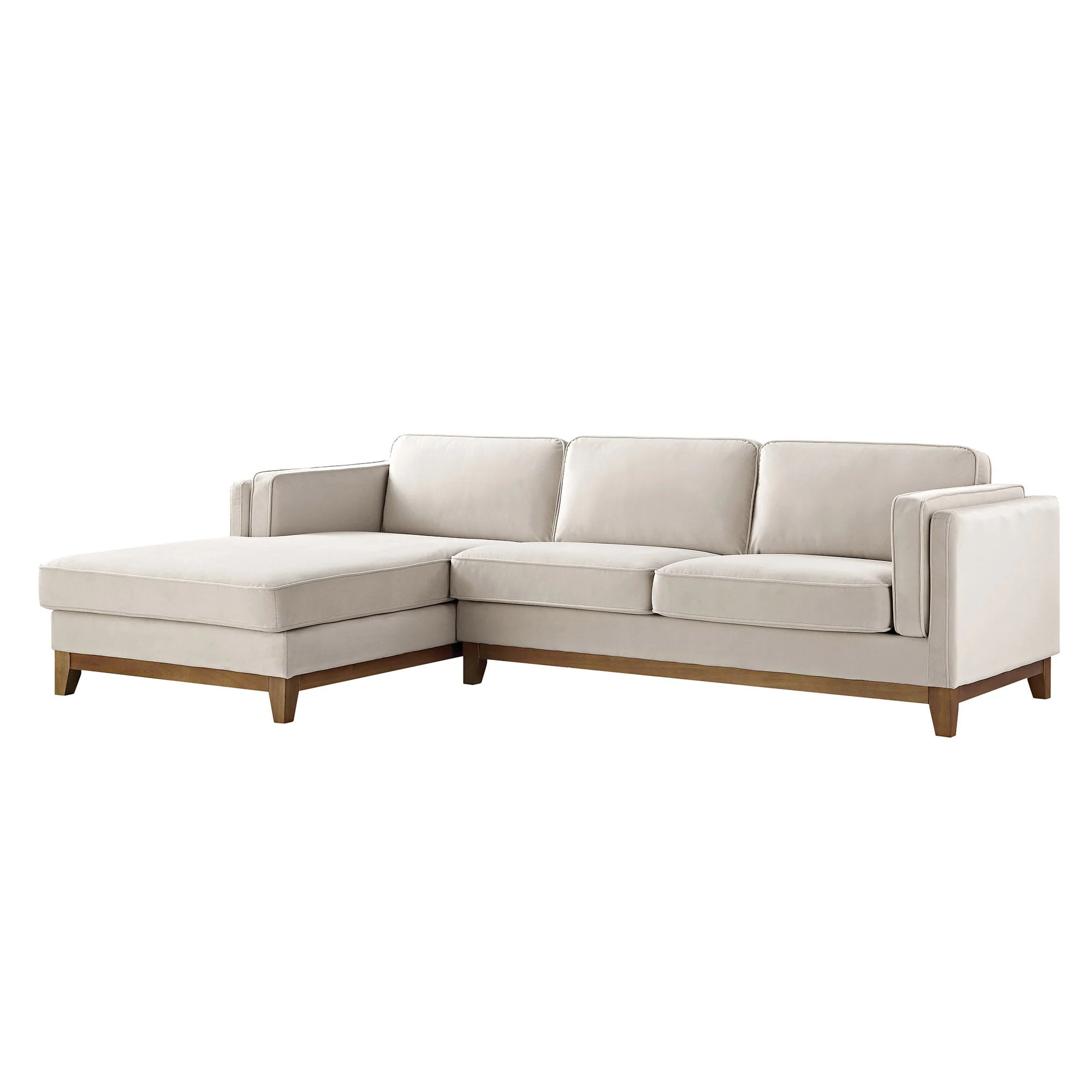 Champagne Velvet Sofa, Grande Chaise Sofa Left Hand Facing