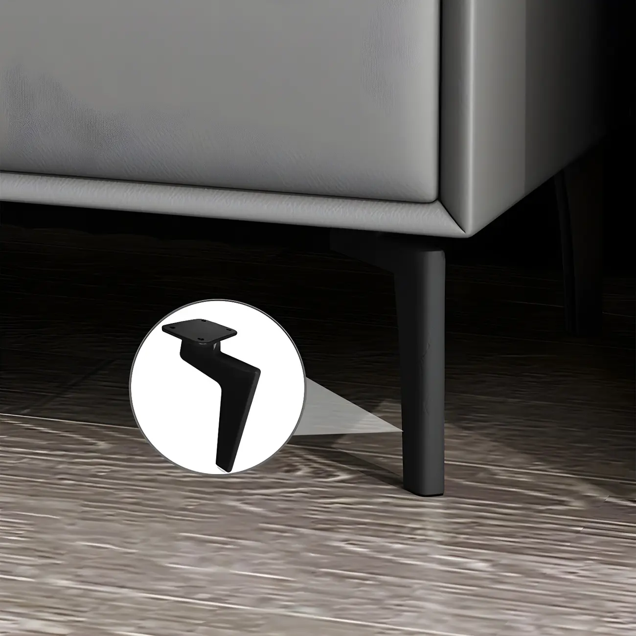 Modern Black Leather Bedside Table with Drawers