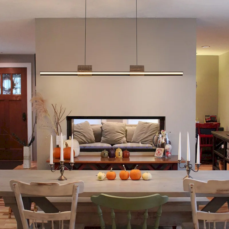 3-Light Integrated LED Linear Kitchen Island Pendant with Wood Accents - Black