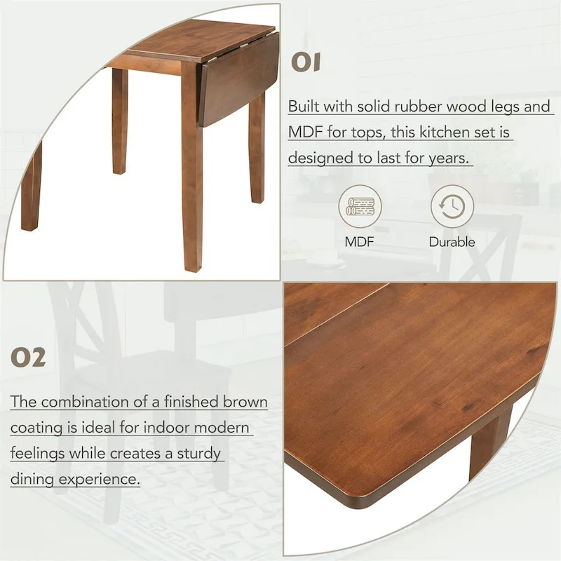 Merax 3-Piece Wood Drop Leaf Breakfast Nook Dining Table Set