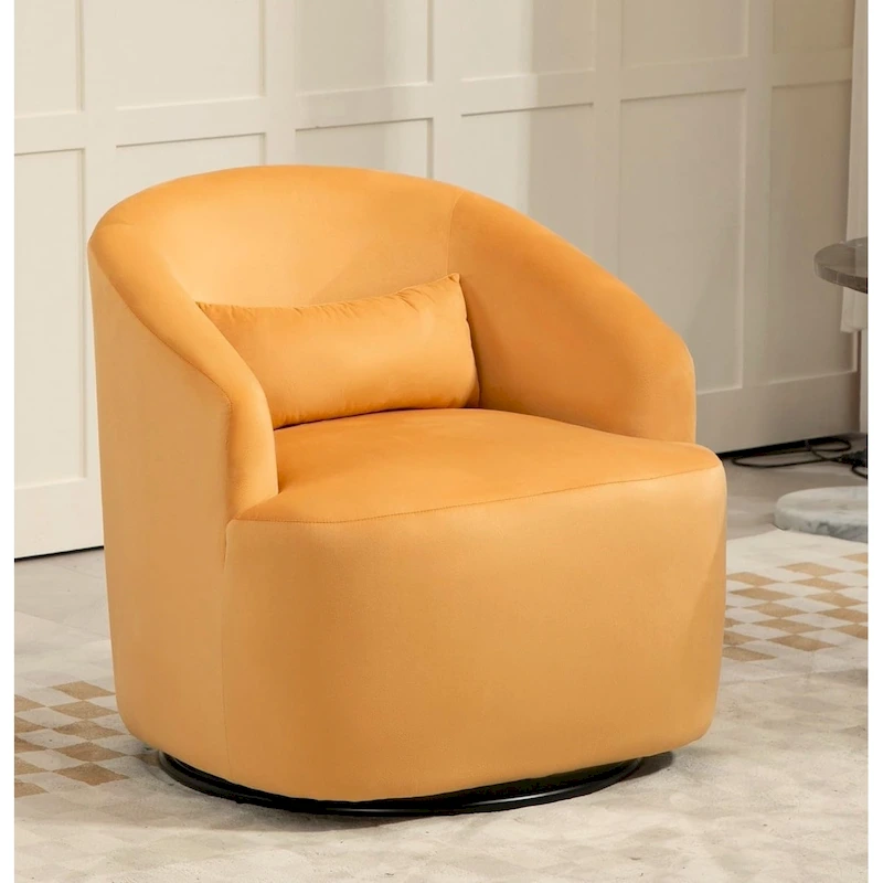 Accent Chair with Barrel-shaped Design and 360 Degree Swivel Feature