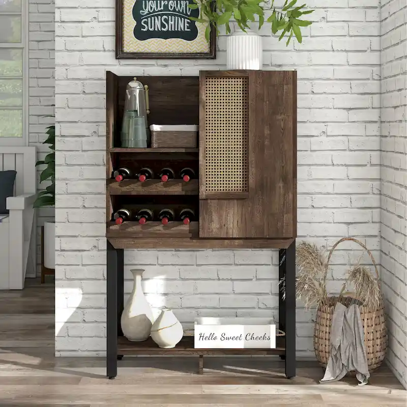 Reclaimed Oak Rustic Kitchen Hutch with Wine Rack, Open Shelves, Cabinet – 1 Person