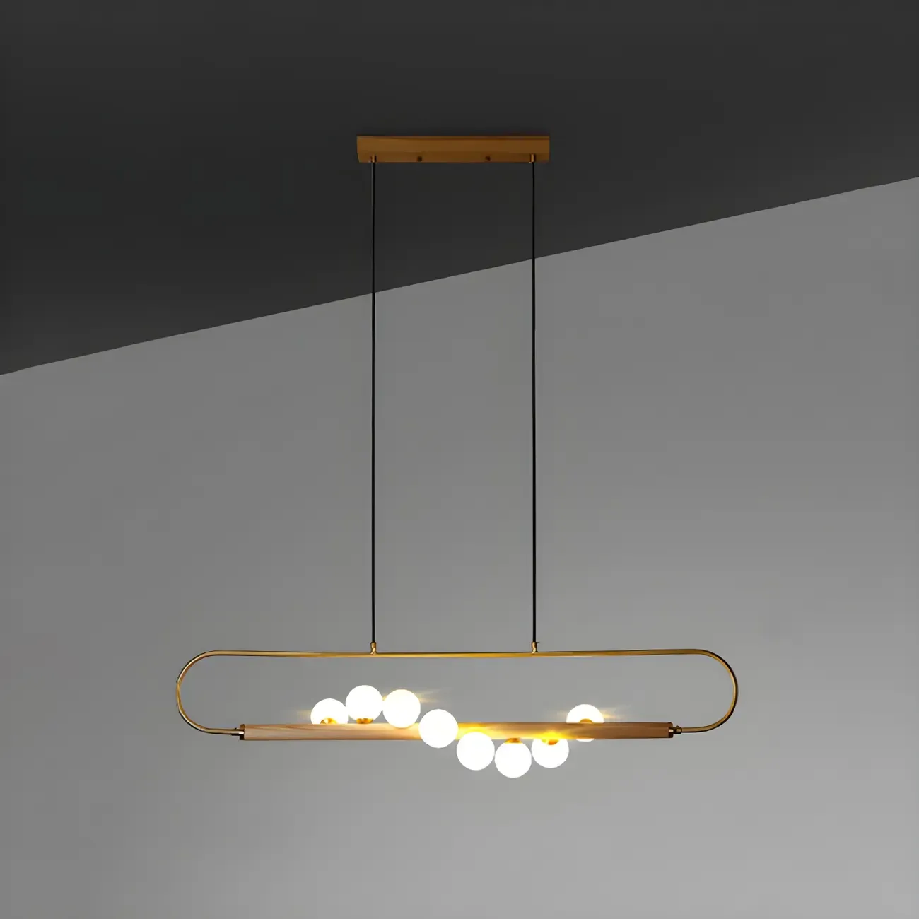 Modern Brass Wood Linear Island Pendant Light
