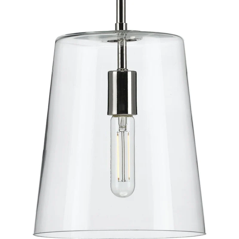 Clarion Collection One-Light Polished Nickel Clear Glass Coastal Pendant Light - 9 in x 9 in x 11.375 in