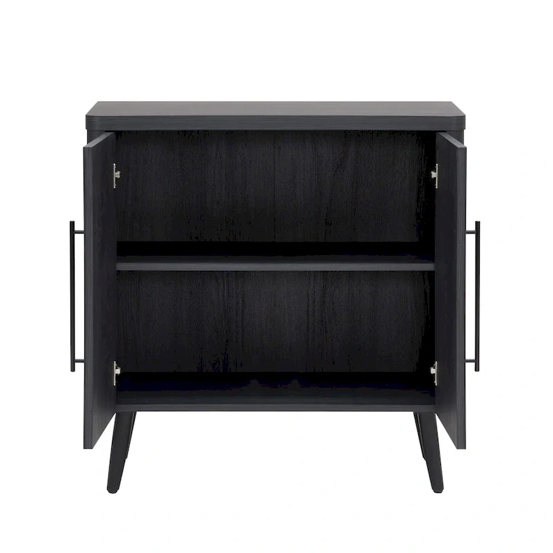 Wood Ribbed Accent Cabinet with Black Metal Legs - 32 inch TV Stand