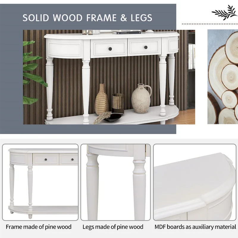 Retro Circular Curved Design Console Table with Open Style Shelf