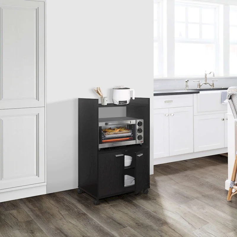 2-Door Kitchen Microwave Cart with Shelfs for Storage, Black
