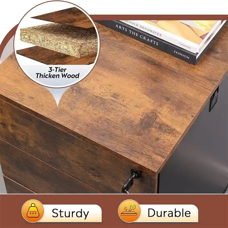 3 Drawer File Cabinet with Lock - 17.7 D x 15.5 W x 25.8 H