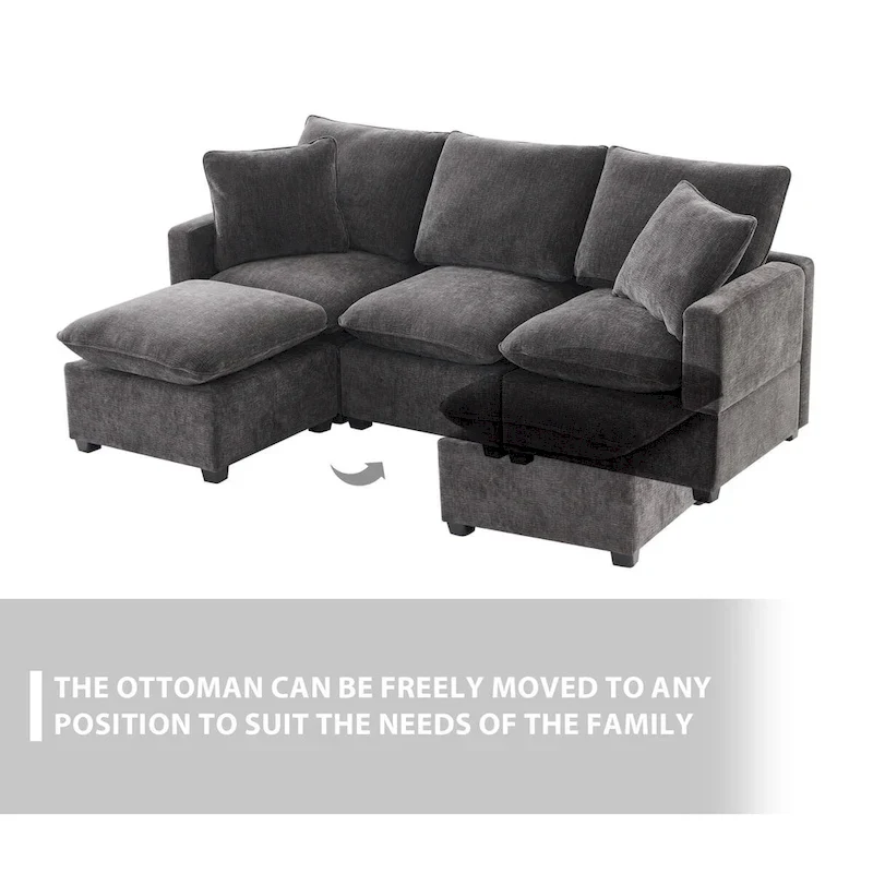 Modern Chenille Modular Sectional Sofa with 2 Pillows