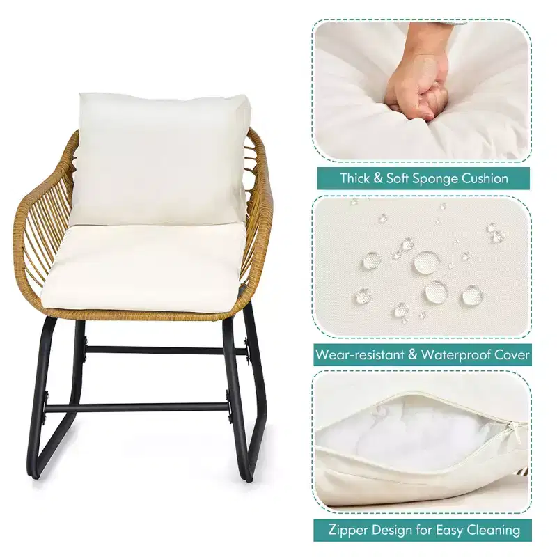 Costway 3PCS Patio Rattan Bistro Set All-Weather Cushioned Chair Table White