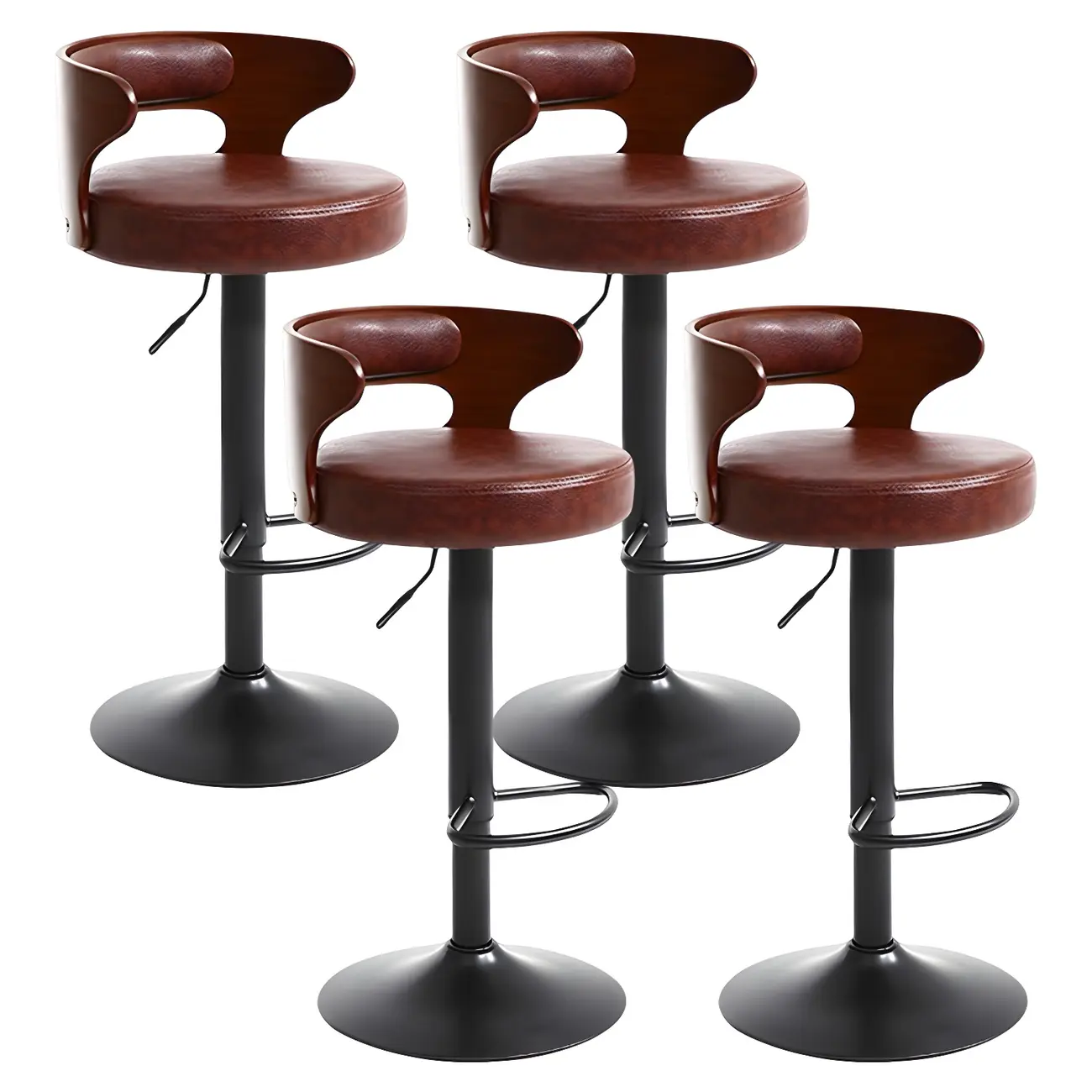 Adjustable Round Leather Swivel Bar Stools with Back