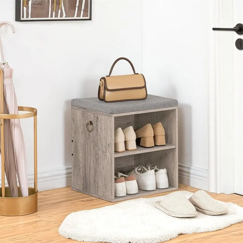 Small Shoe Bench with Cushion - 11.8 D x 15.7 W x 16.5 H