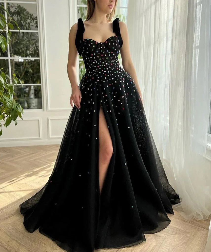 Tulle Bejeweled Cosmic Gown Sweep Train with Slit