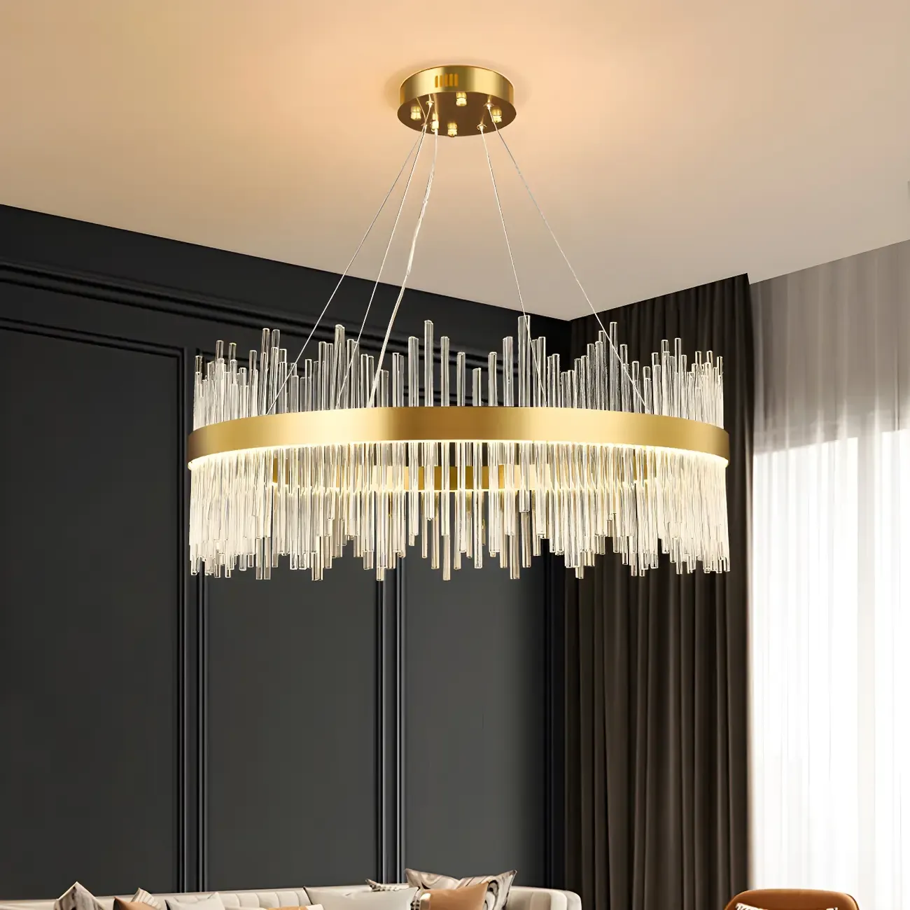 Modern Dimmable Crystal Chandelier Round Gold LED Light