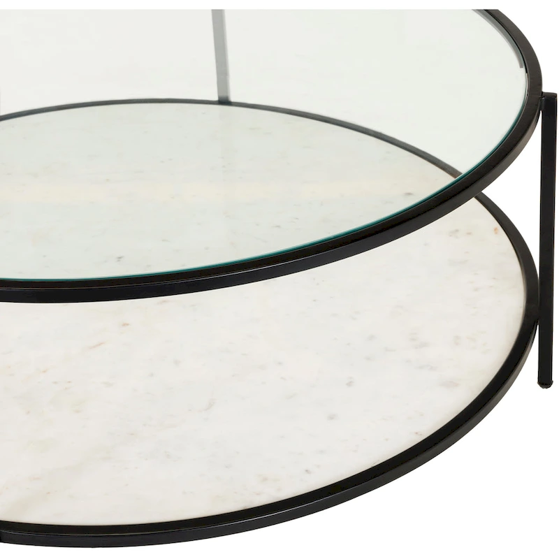 Alecsis Glass Round Coffee Table - 14H x 36W x 36D
