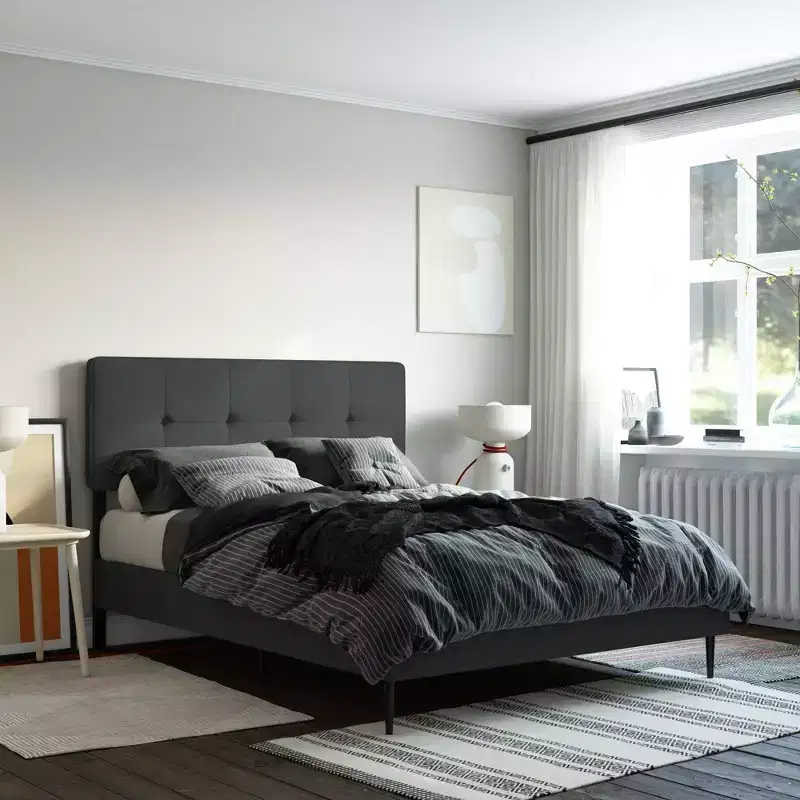 GDFStudio Ashford Linen Upholstered Platform Bed with Adjustable Headboard