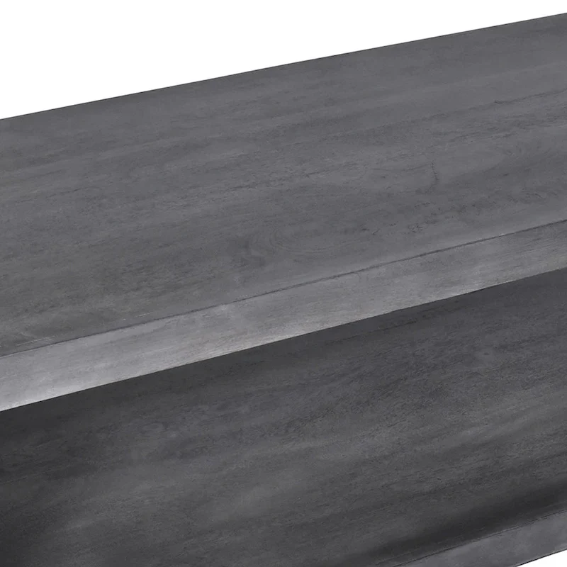 Keli 58 Inch Cube Shaped Wooden Coffee Table with Open Bottom Shelf, Charcoal Gray